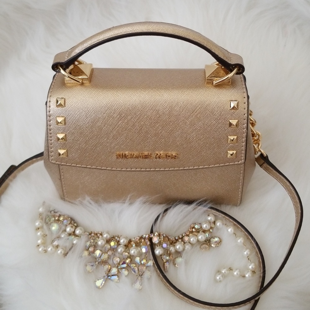 Michael Kors Gold Studded Crossbody Handbag - Picture 8 of 8